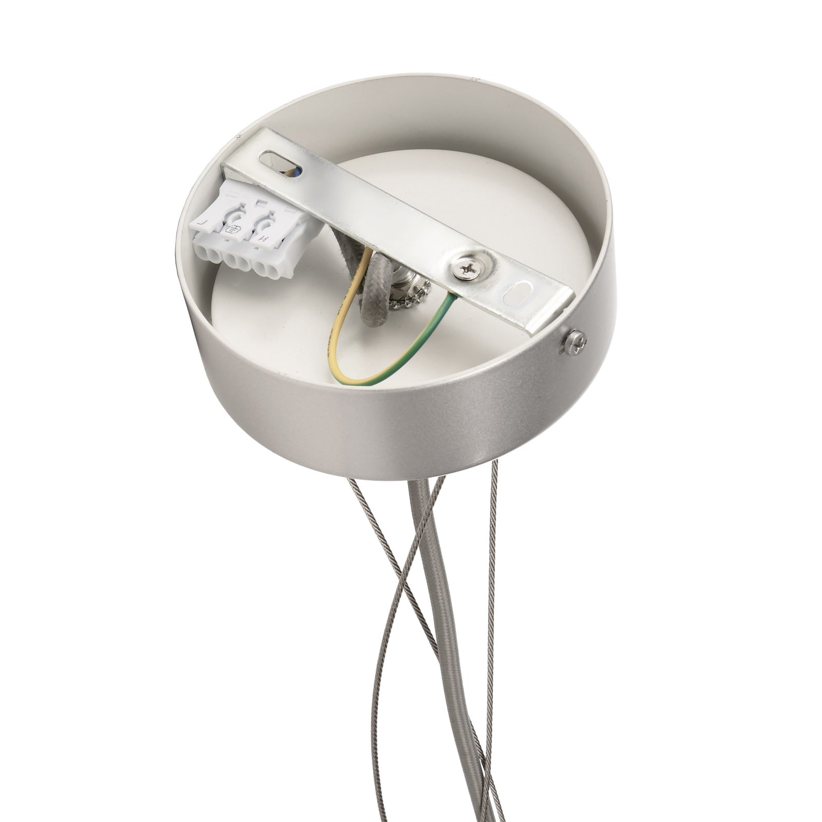 LED pendellampe Menkar sølv Ø80 cm montert i rom