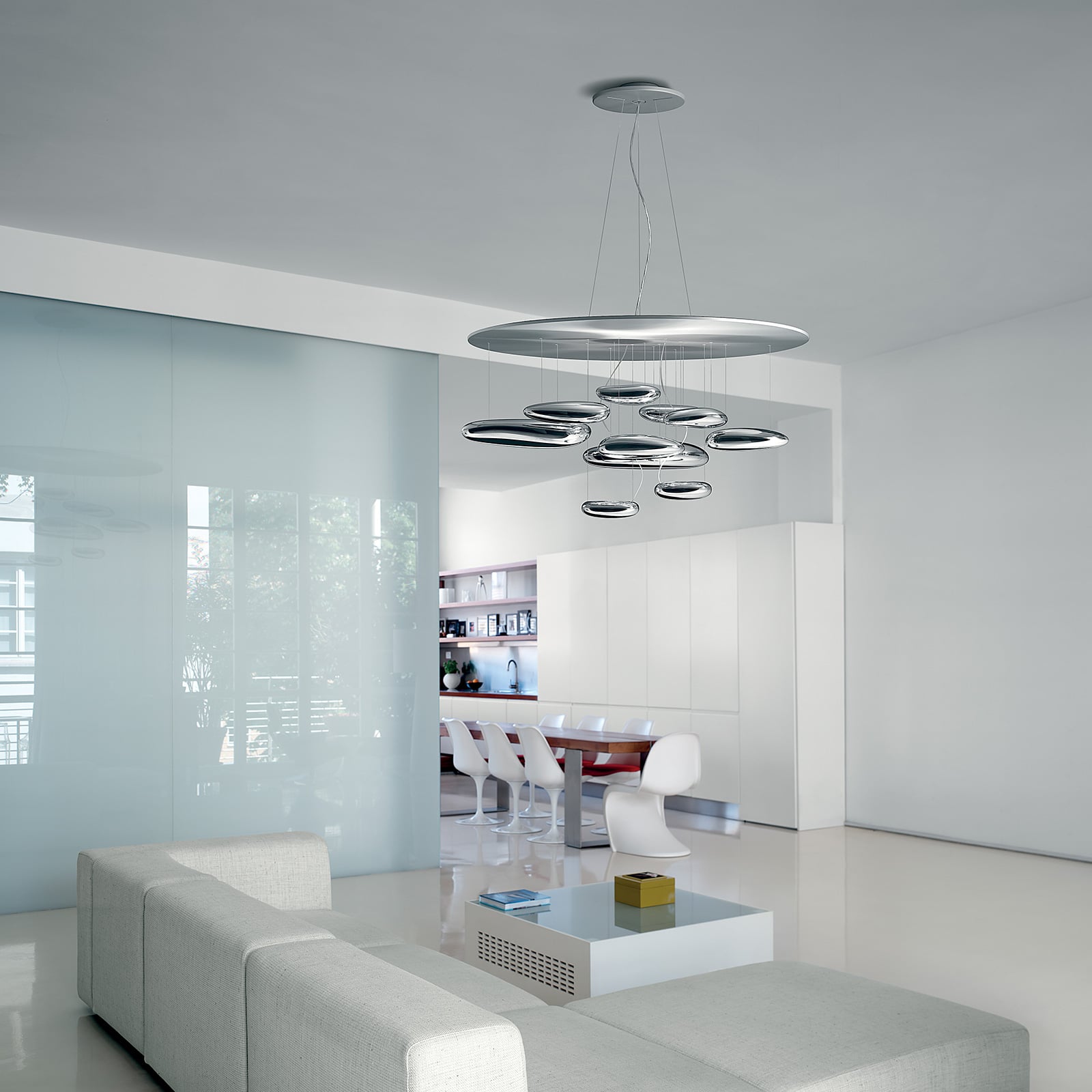 Detalj av LED pendellampe Mercury dimbar Ø110 cm 2700K aluminium
