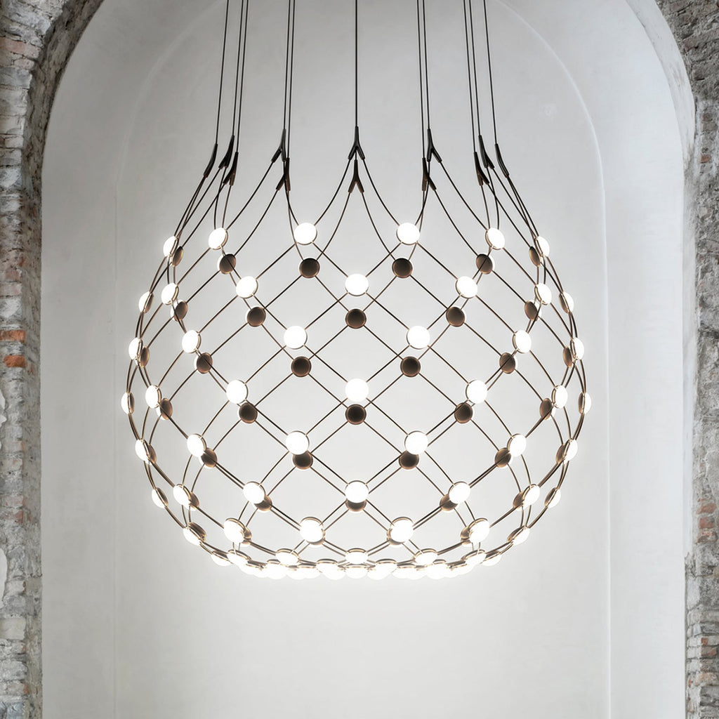 LED pendellampe Mesh dimbar Ø100 cm 64W varmhvit fra Luceplan forfra