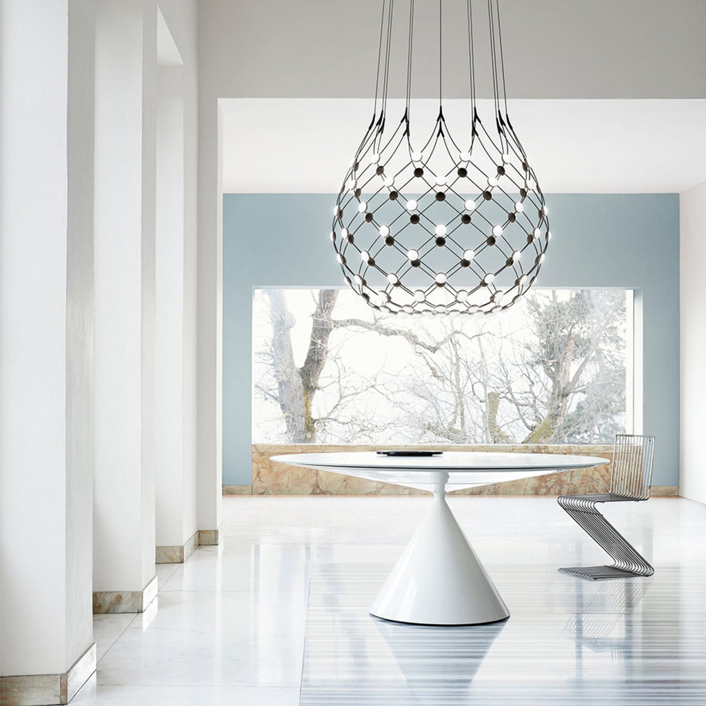 LED pendellampe Mesh dimbar Ø100 cm 64W varmhvit fra Luceplan sett fra siden