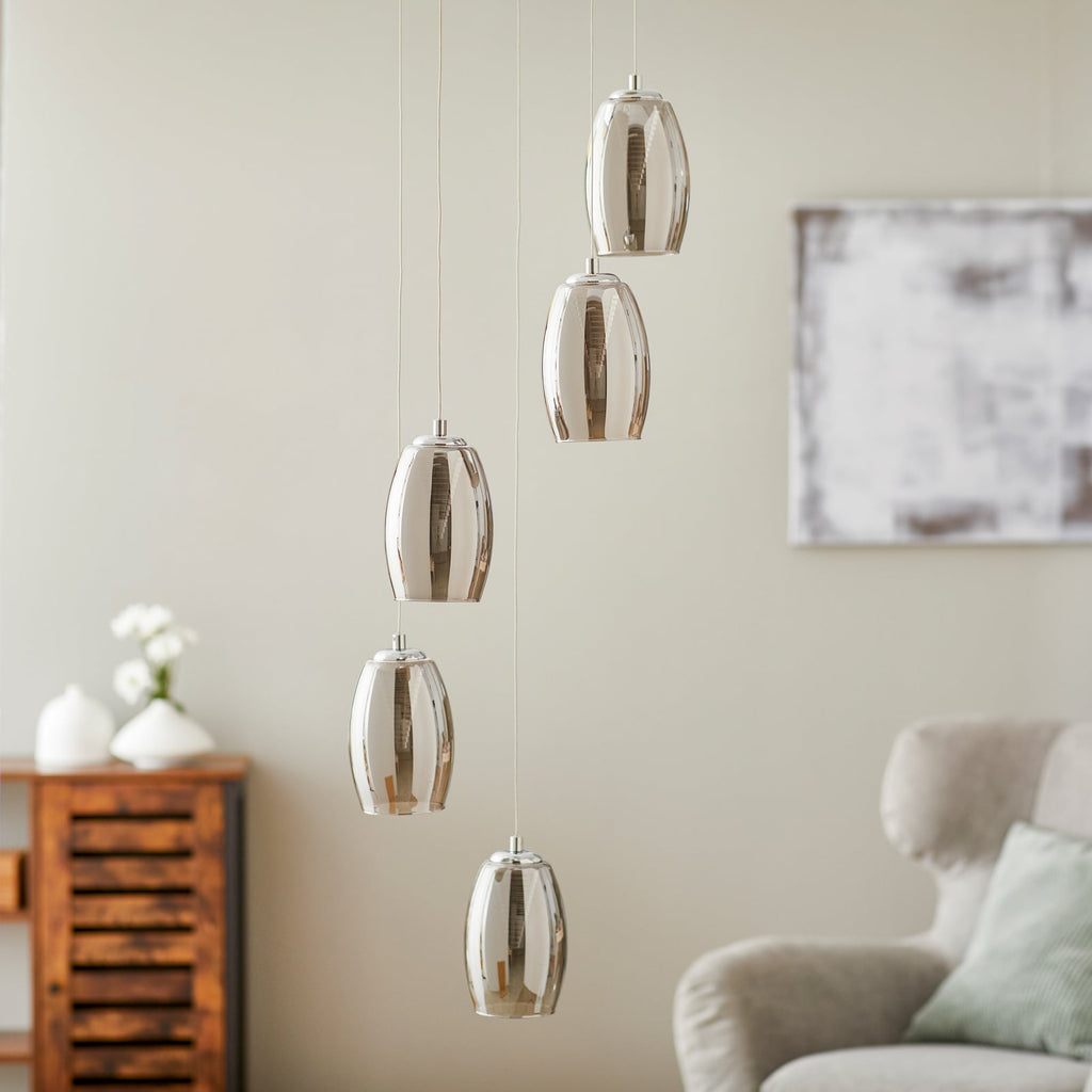 LED pendellampe Metropolis 5-lys røykglass dimbar Ø33 cm bakside
