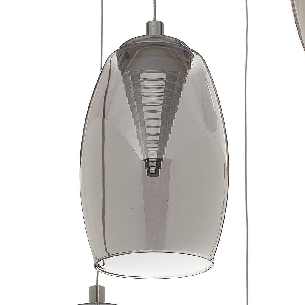 LED pendellampe Metropolis 5-lys røykglass dimbar Ø33 cm nærbilde av LED-lamper