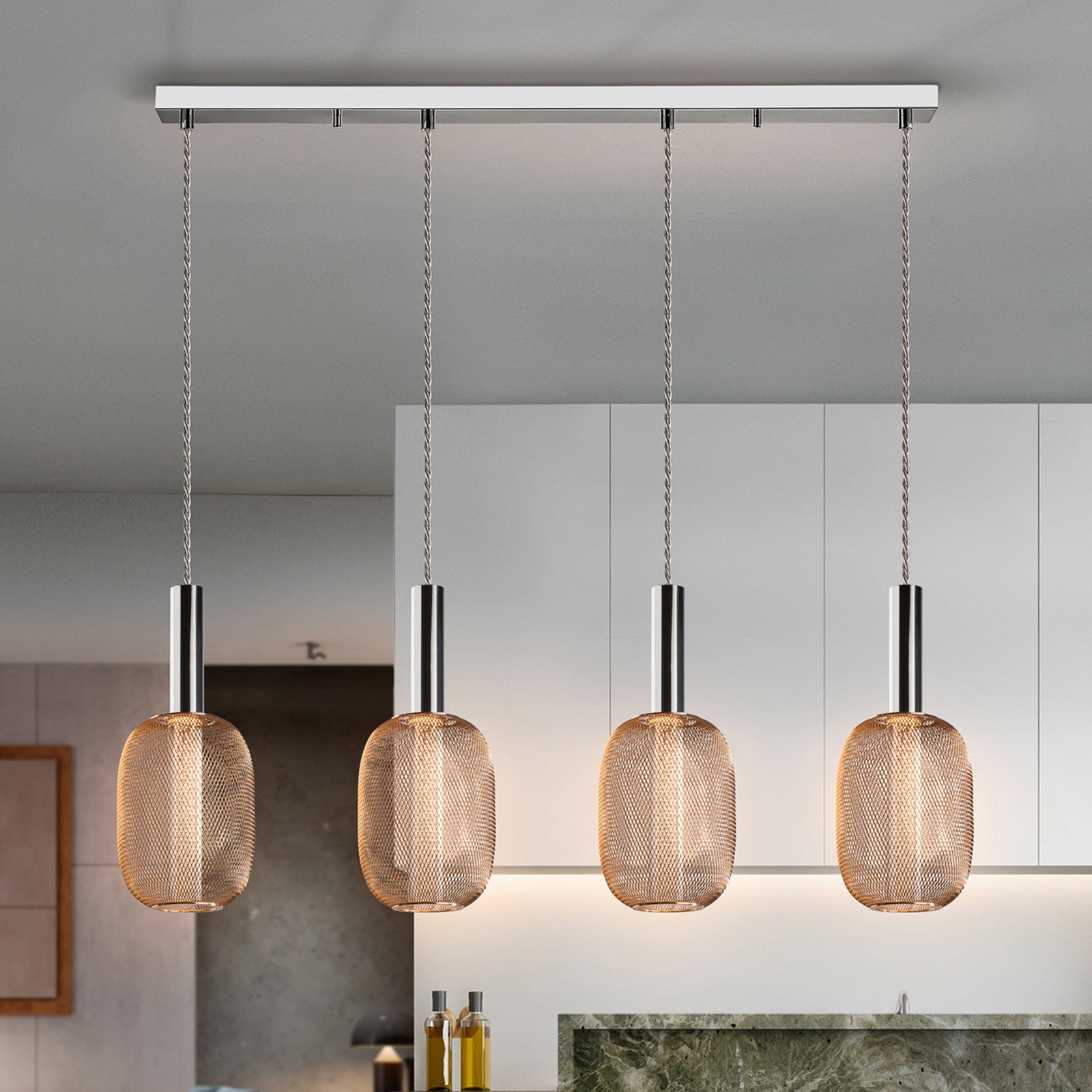 LED pendellampe Micron 4-lys krom/gull forfra