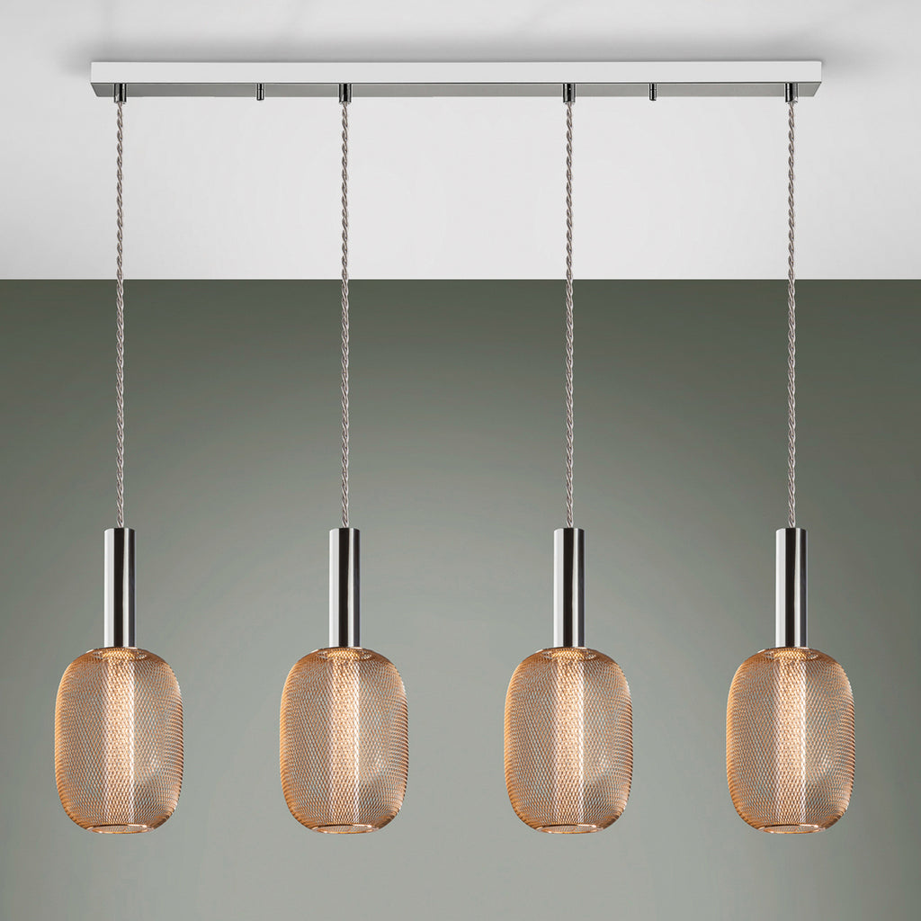 LED pendellampe Micron 4-lys krom/gull montert over bord