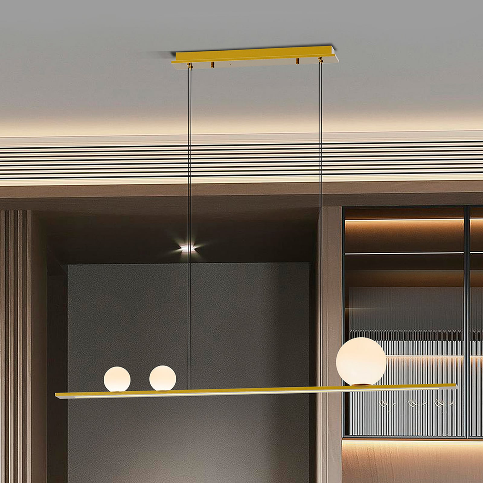 LED pendellampe Mila 3-lys gull aluminium 120 cm dimbar forfra