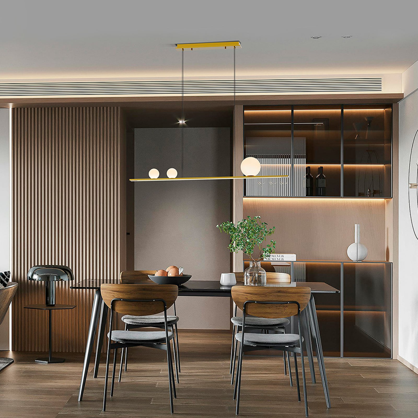 LED pendellampe Mila 3-lys gull aluminium 120 cm dimbar bakside