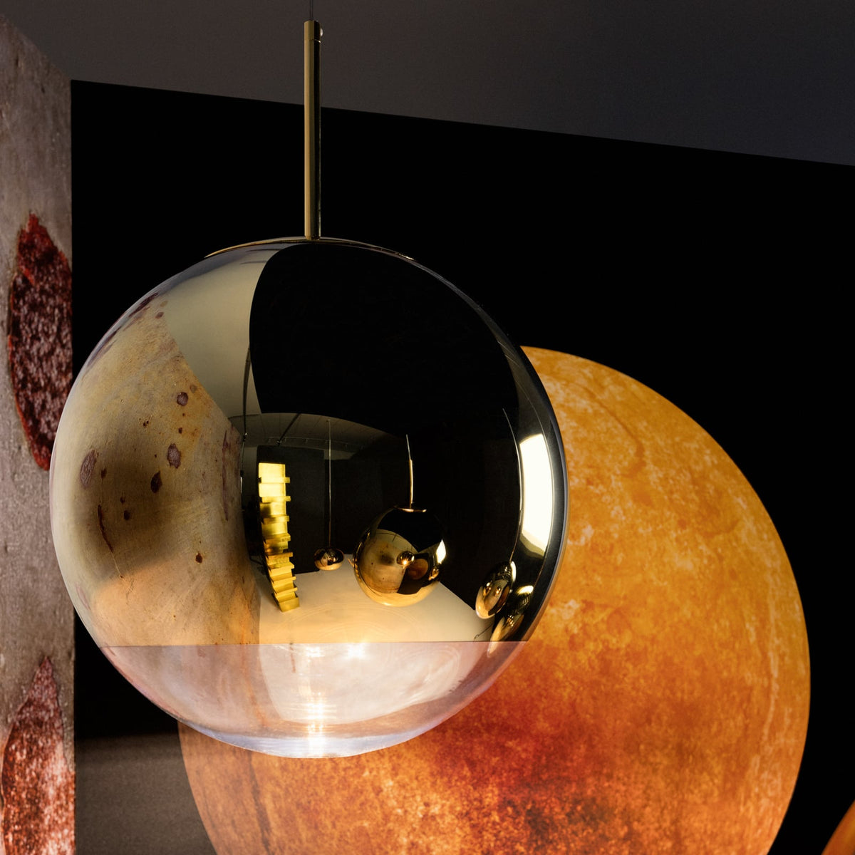 LED pendellampe Mirror Ball gull dimbar Ø25 cm forfra