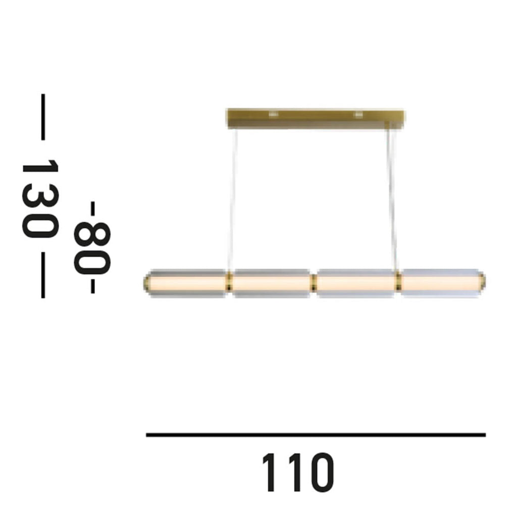 LED pendellampe Mod dimbar messing stål/glass 110 cm detalj av glass og metall