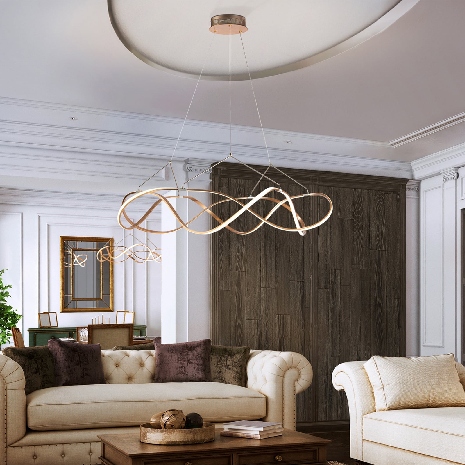 LED pendellampe Molly dimbar roségull Ø110 cm bakside