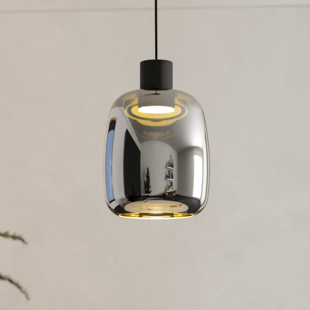 LED pendellampe Molochio-Z svart/krom glass Ø18 cm forfra