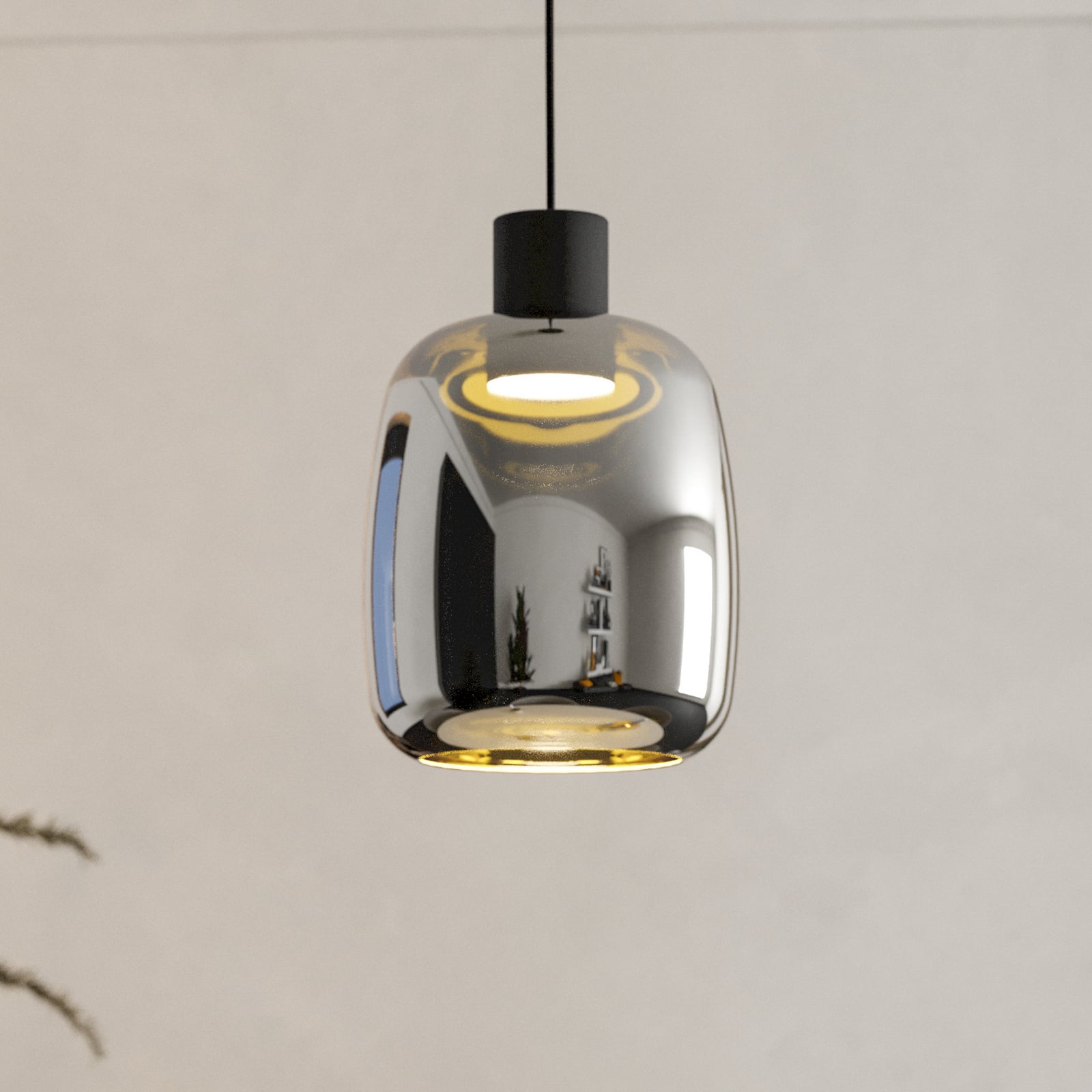 LED pendellampe Molochio-Z svart/krom glass Ø18 cm forfra