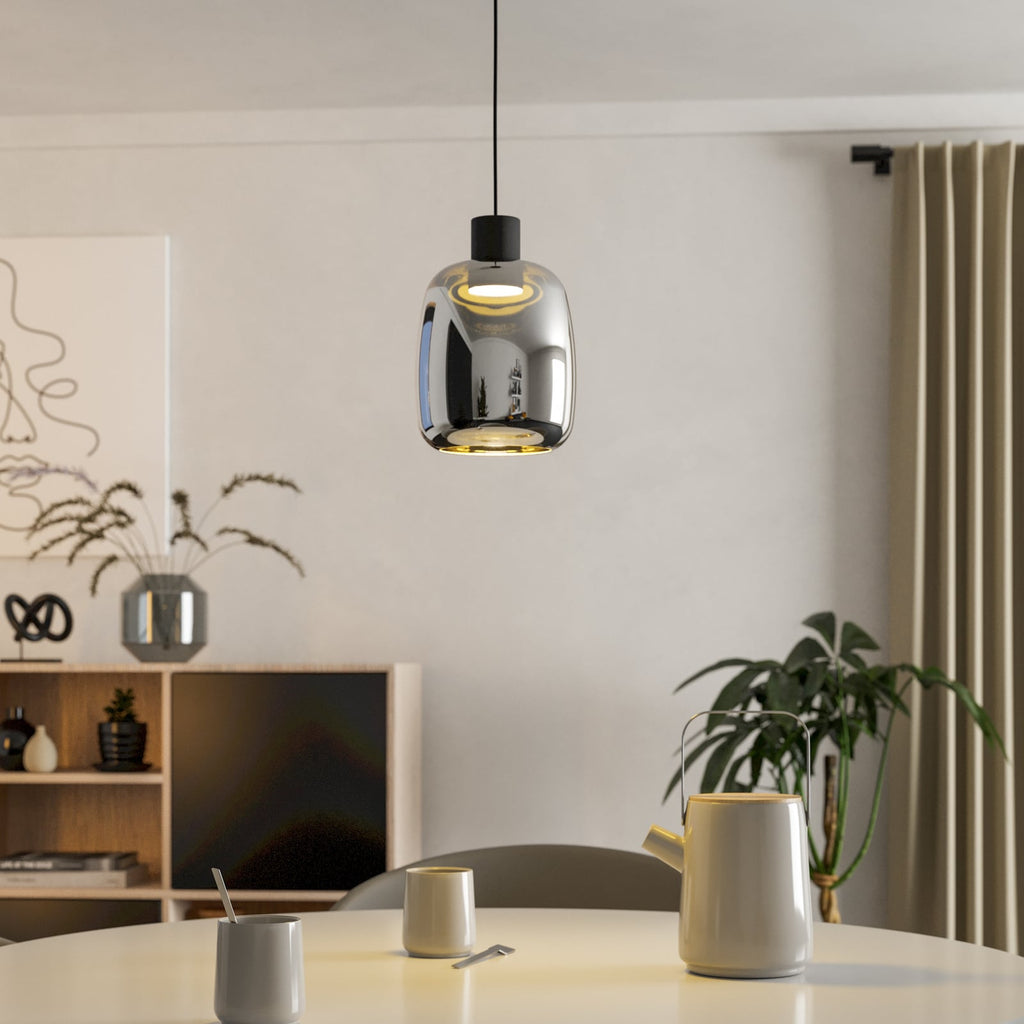 LED pendellampe Molochio-Z svart/krom glass Ø18 cm bakside
