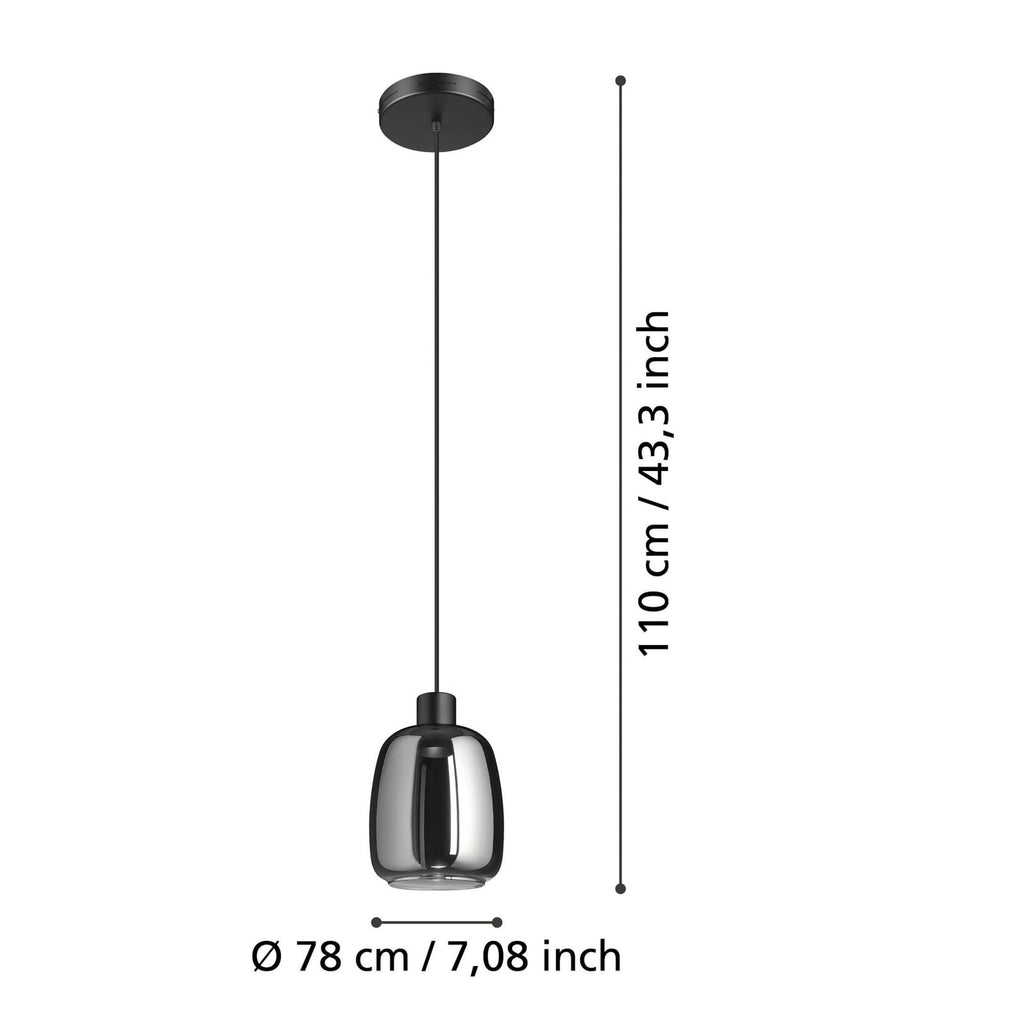 LED pendellampe Molochio-Z svart/krom glass Ø18 cm detalj av glasskjerm