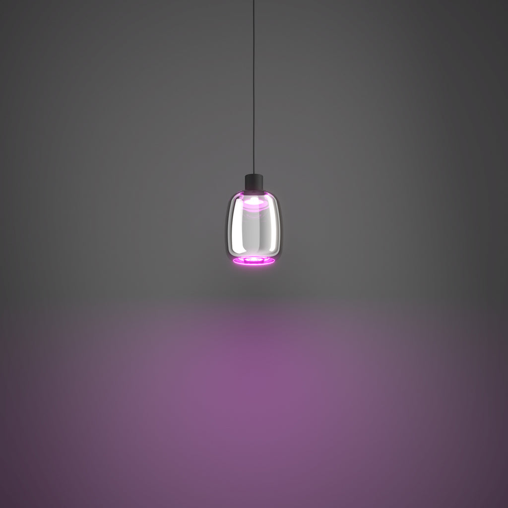 LED pendellampe Molochio-Z svart/krom glass Ø18 cm fjernkontroll app styring