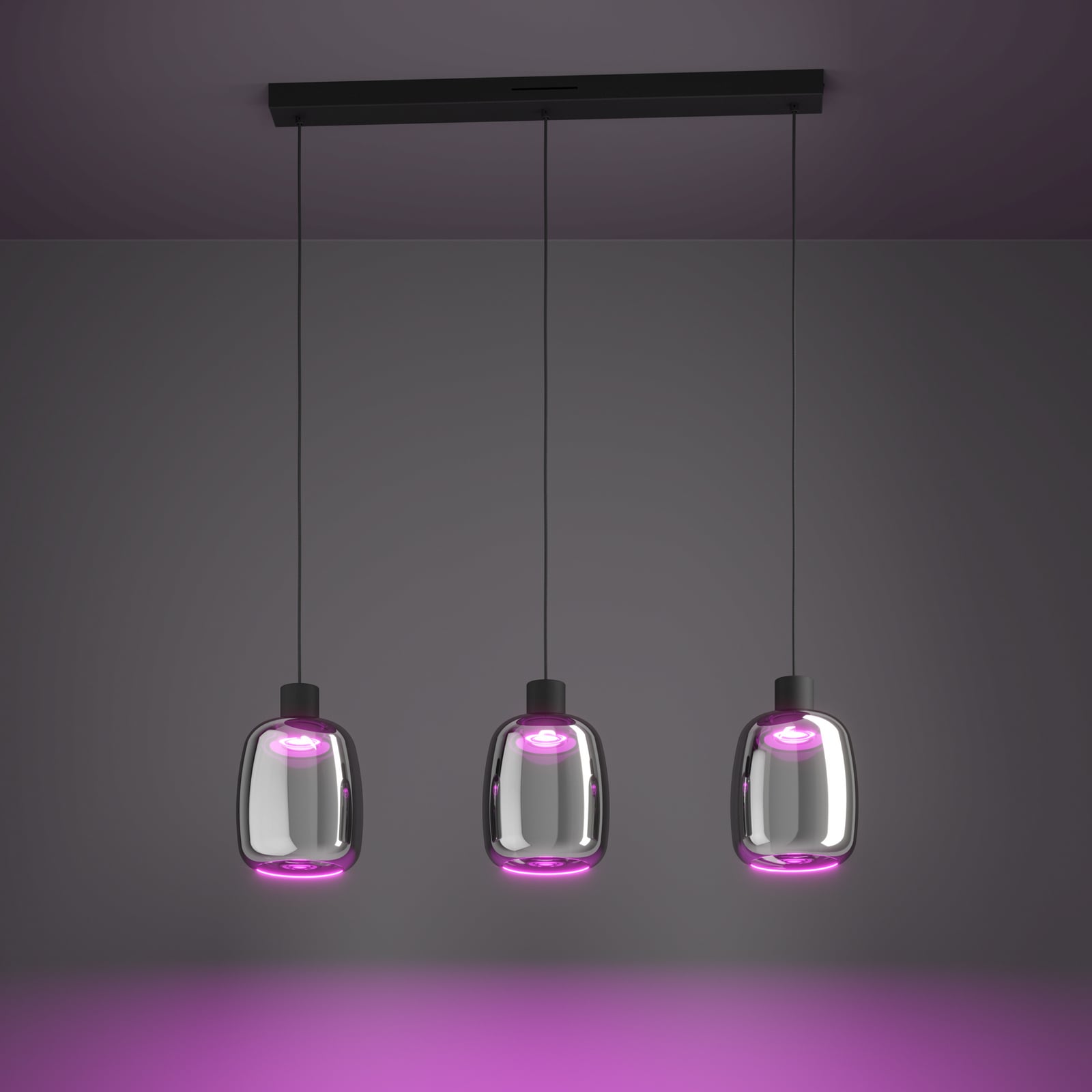 Sidevisning av LED pendellampe Molochio-Z 3-lys glass dimbar RGB CCT EGLO