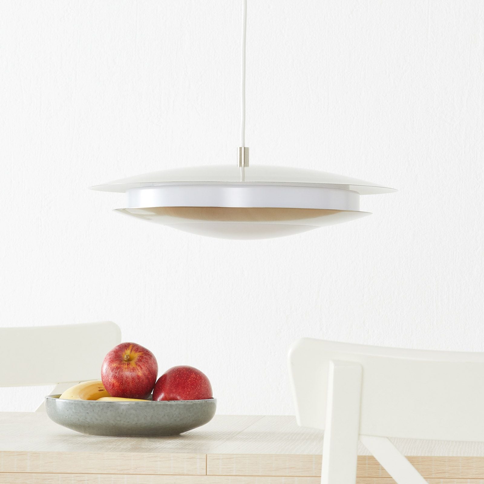 LED pendellampe Moneva-C matt nikkel Ø40,5 cm forfra