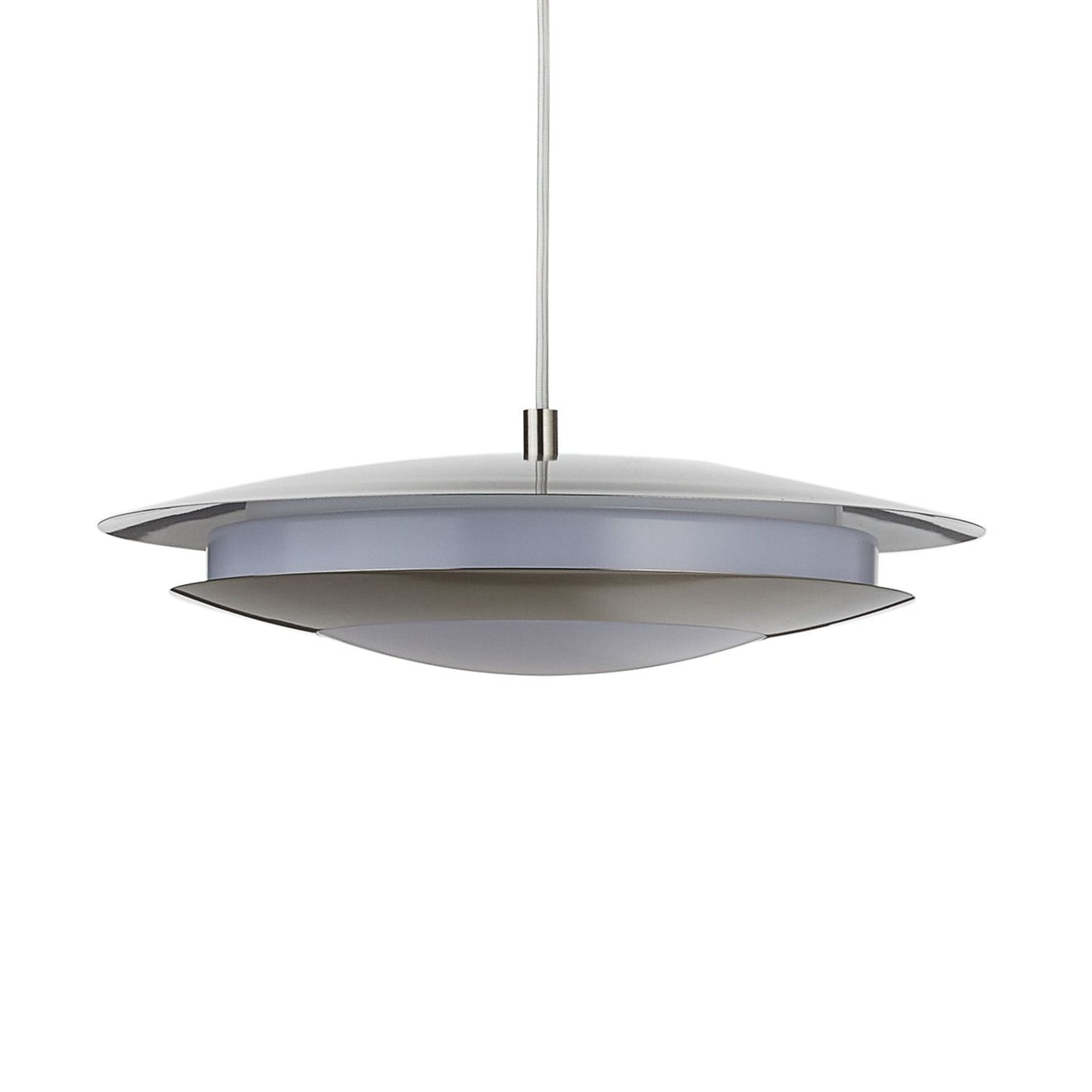 Montert LED pendellampe Moneva-C matt nikkel Ø40,5 cm i rom