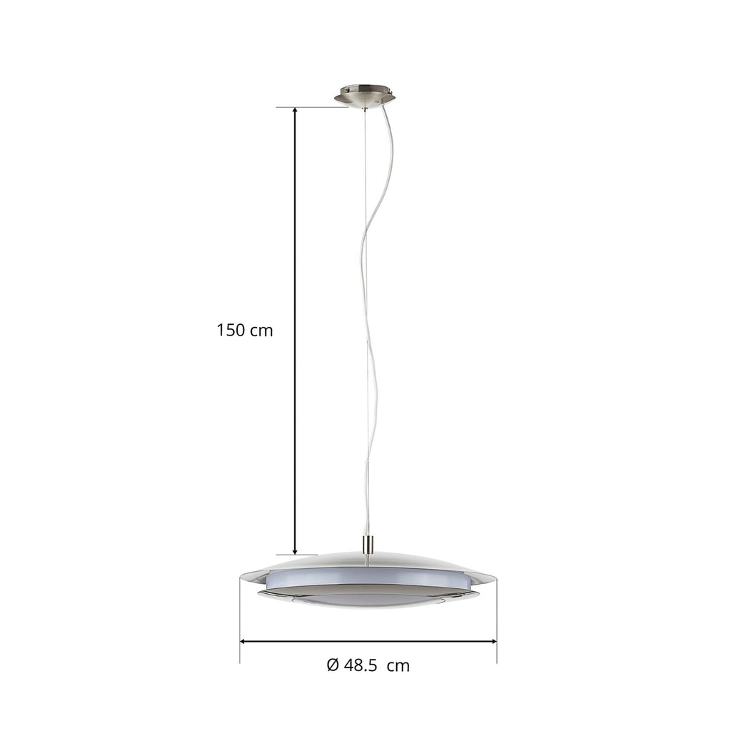 LED pendellampe Moneva-C matt nikkel lys i bruk