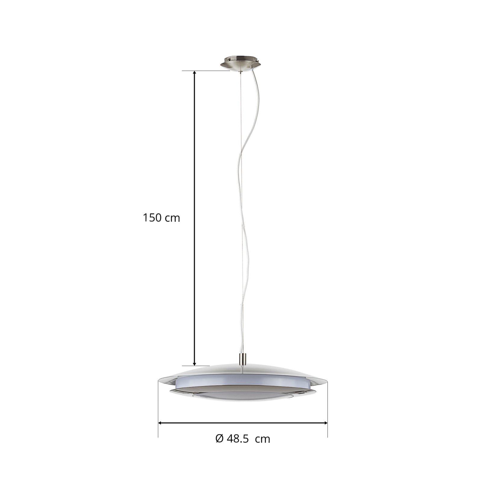 LED pendellampe Moneva-C matt nikkel lys i bruk