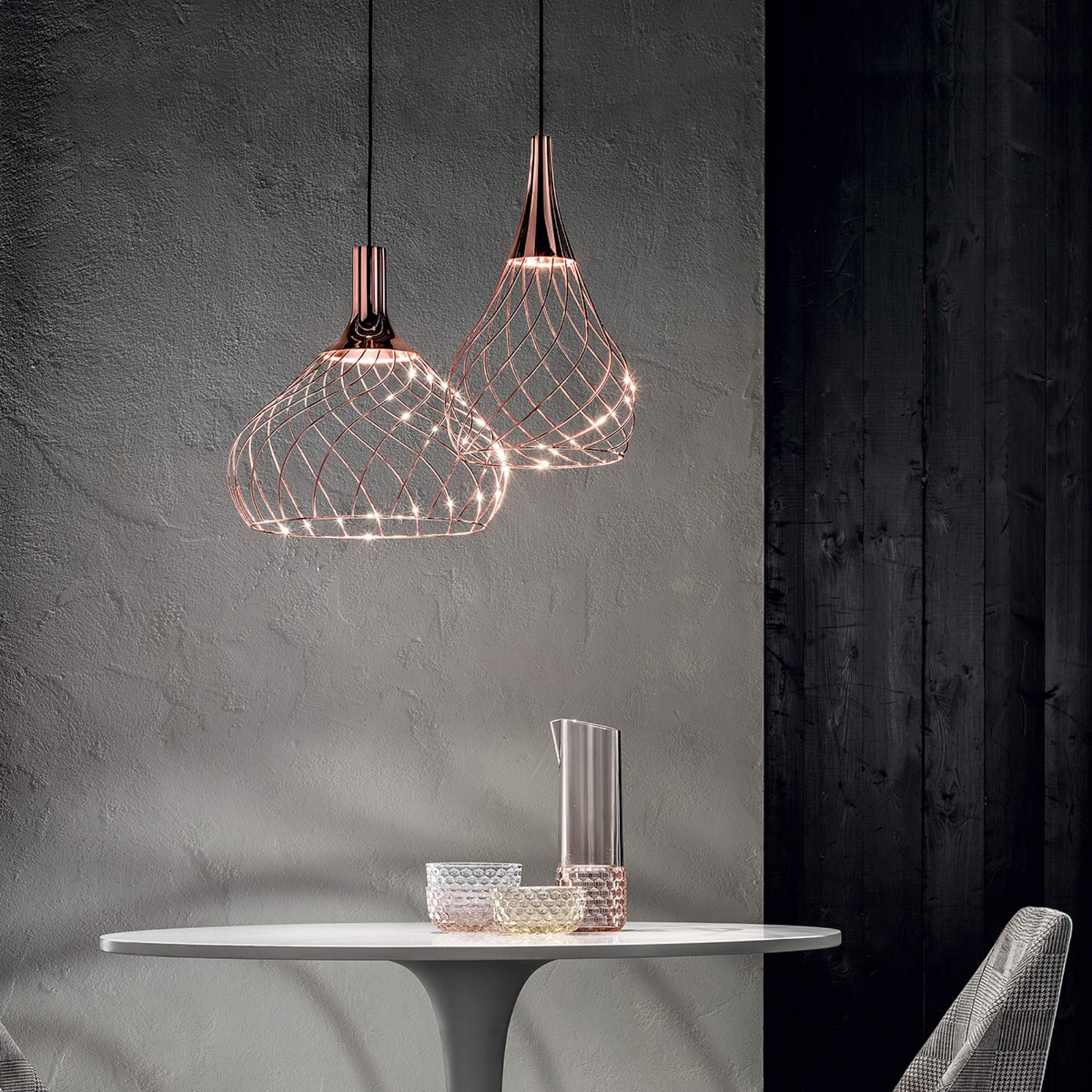 Detalj av LED pendellampe Mongolfier_P1 dimbar kobber