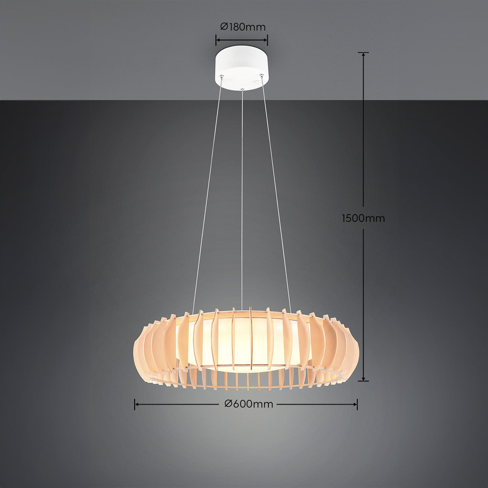 LED pendellampe Monte tre Ø60 cm dimbar CCT fjernkontroll montert i rom