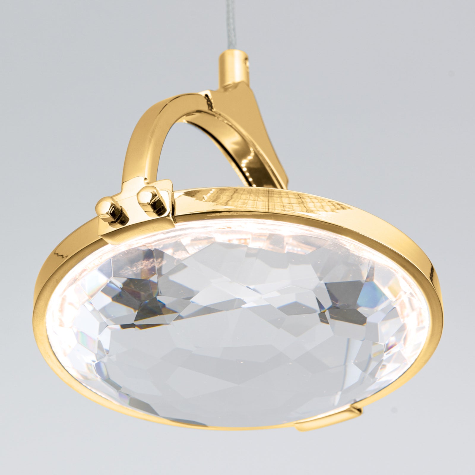 LED pendellampe Moon 5-lys gull krystall 100 cm dimbar montert i rom