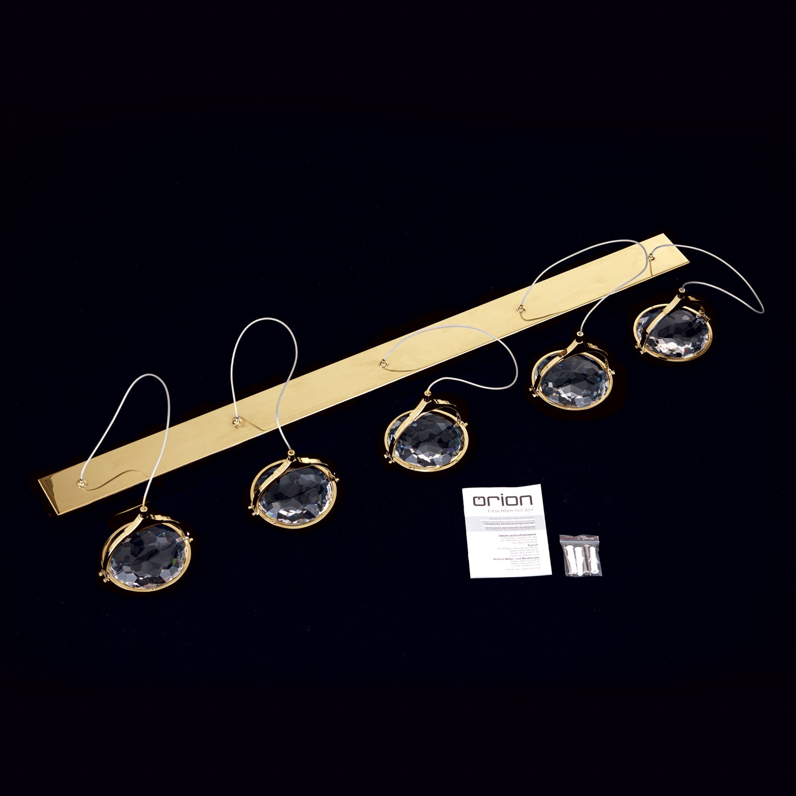 LED pendellampe Moon 5-lys gull krystall 100 cm dimbar sideprofil
