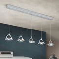LED pendellampe Moon 5-lys krystall krom 100 cm dimbar foran