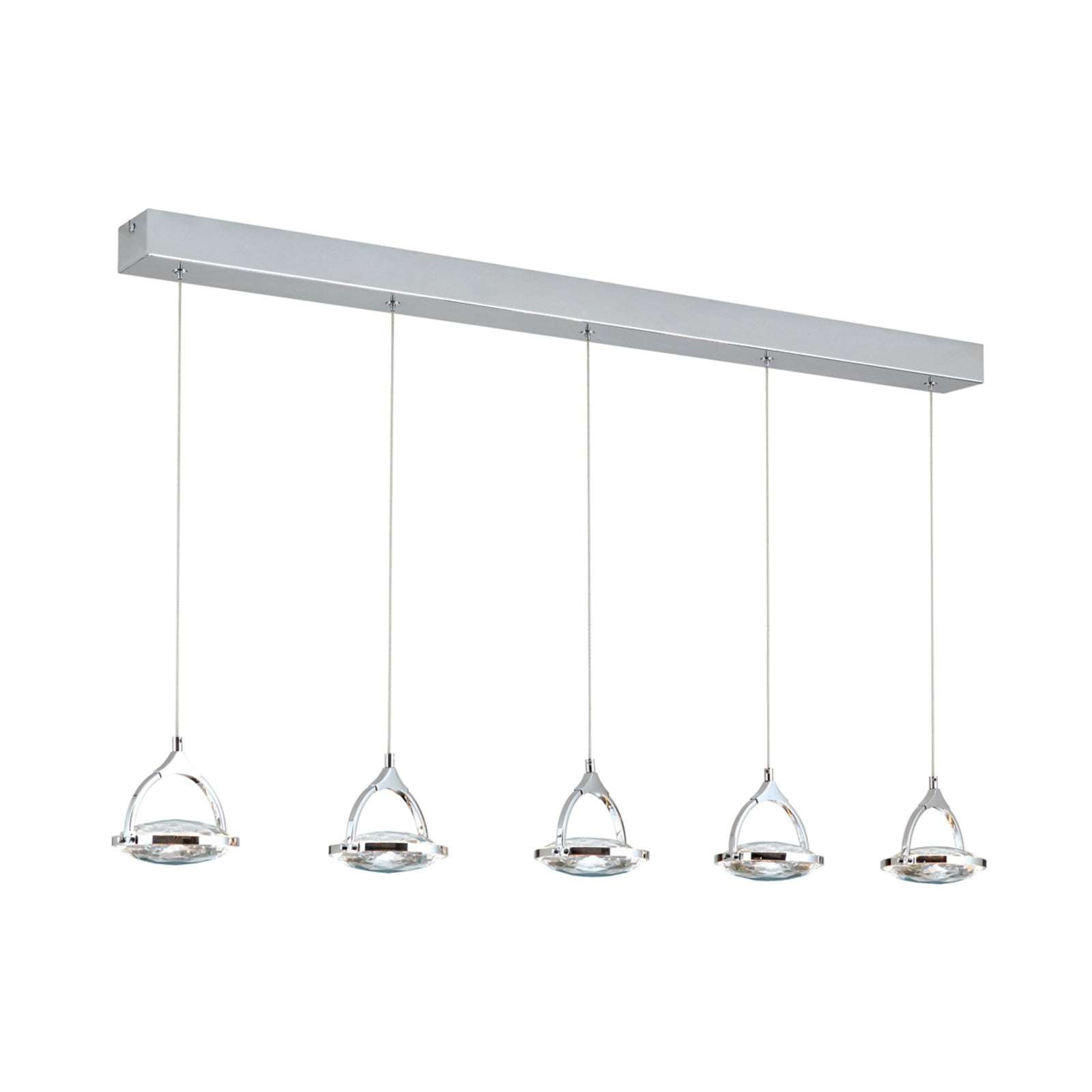 LED pendellampe Moon 5-lys krystall krom 100 cm dimbar sideprofil