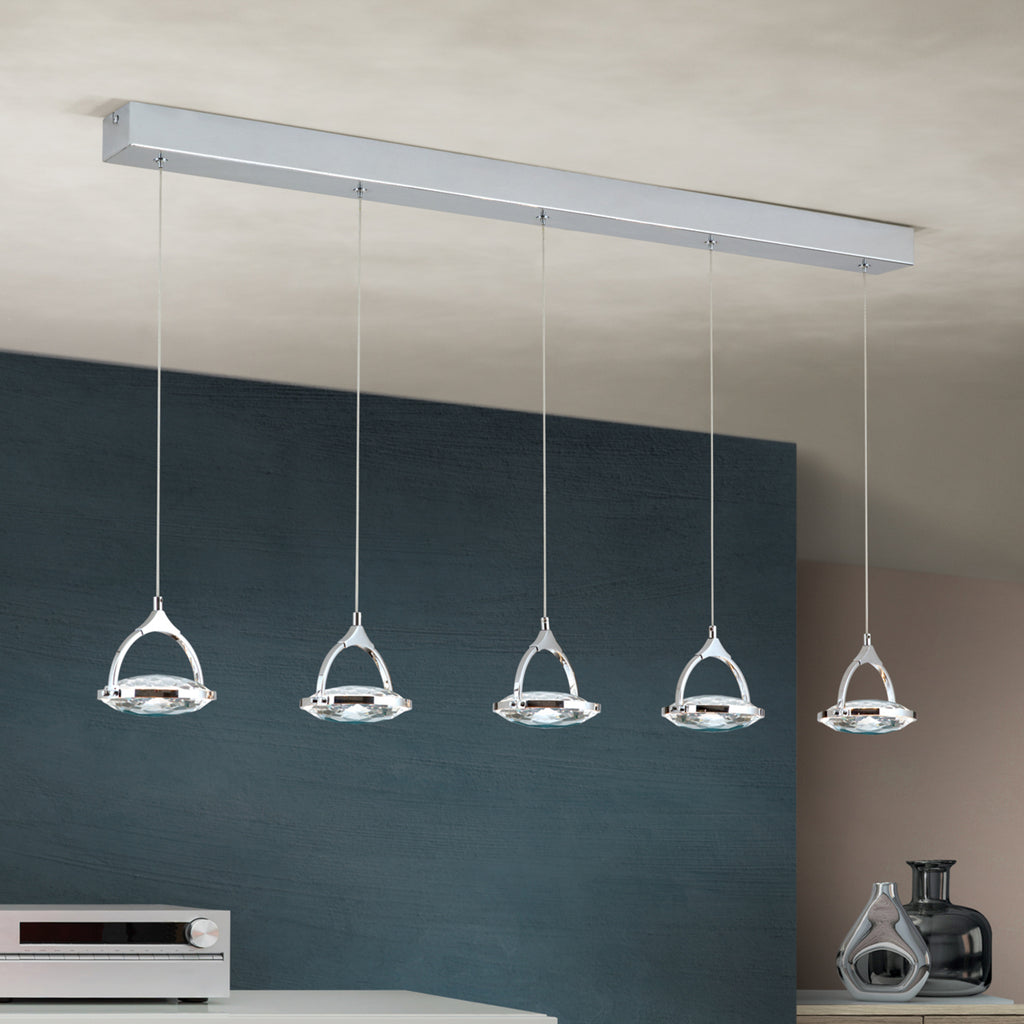 LED pendellampe Moon 5-lys krystall krom 100 cm dimbar oppheng