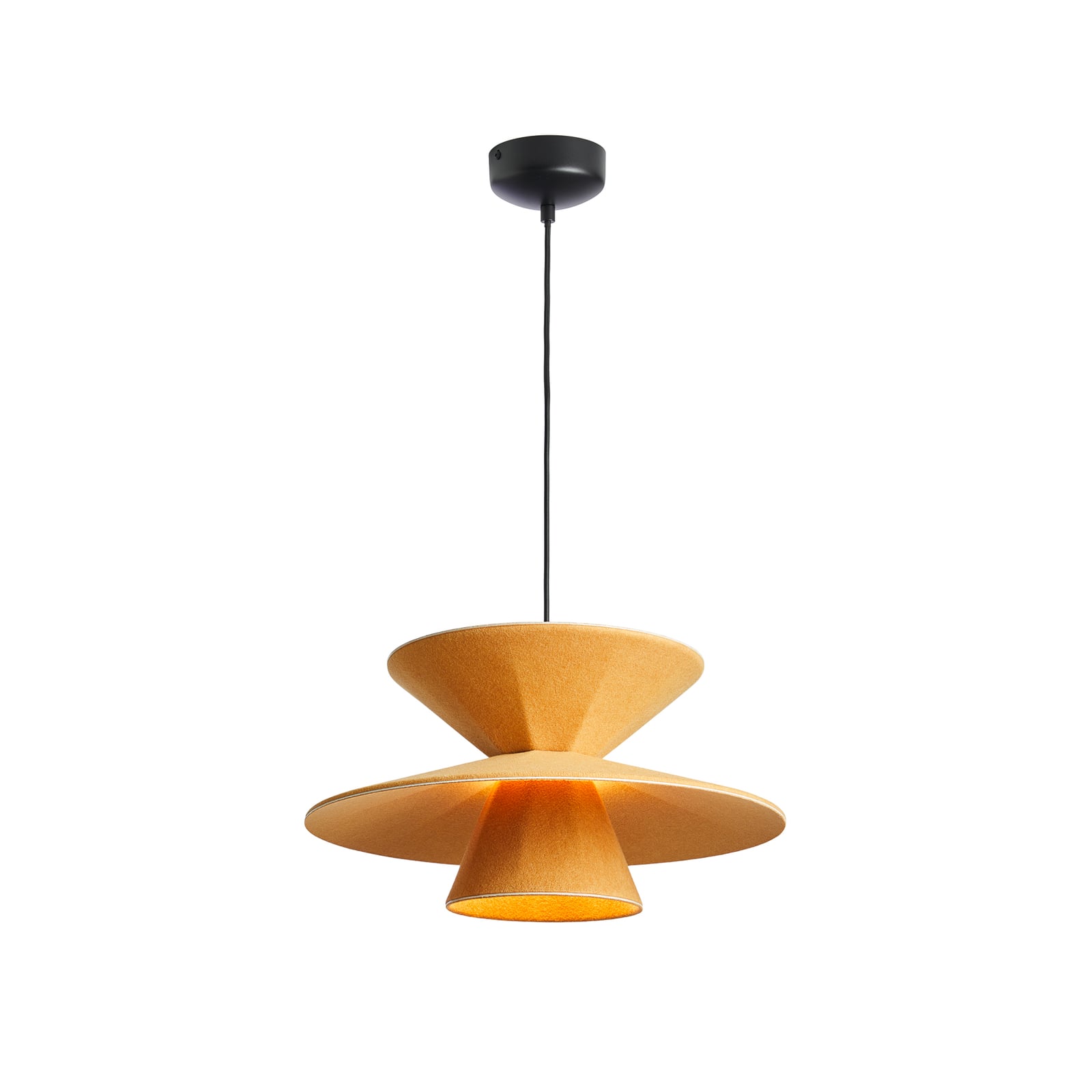 LED pendellampe Morphic filt gul dimbar detalj av filtskjermer
