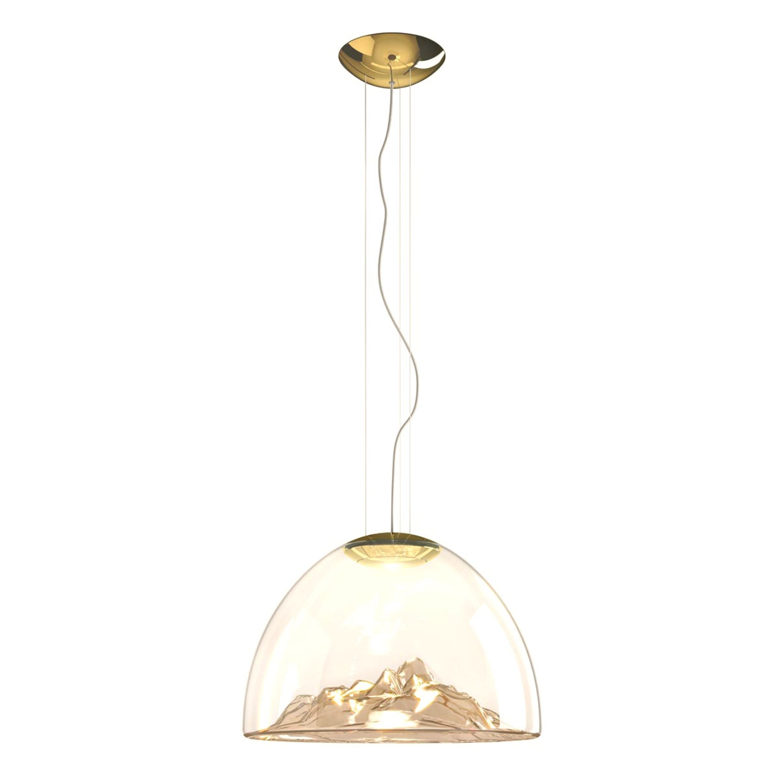 Detalj av LED pendellampe Mountain View amber/gull glass
