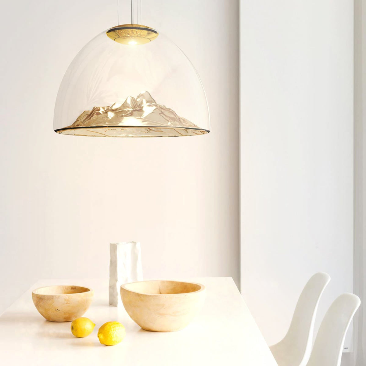 Montert LED pendellampe Mountain View amber/gull glass i rom