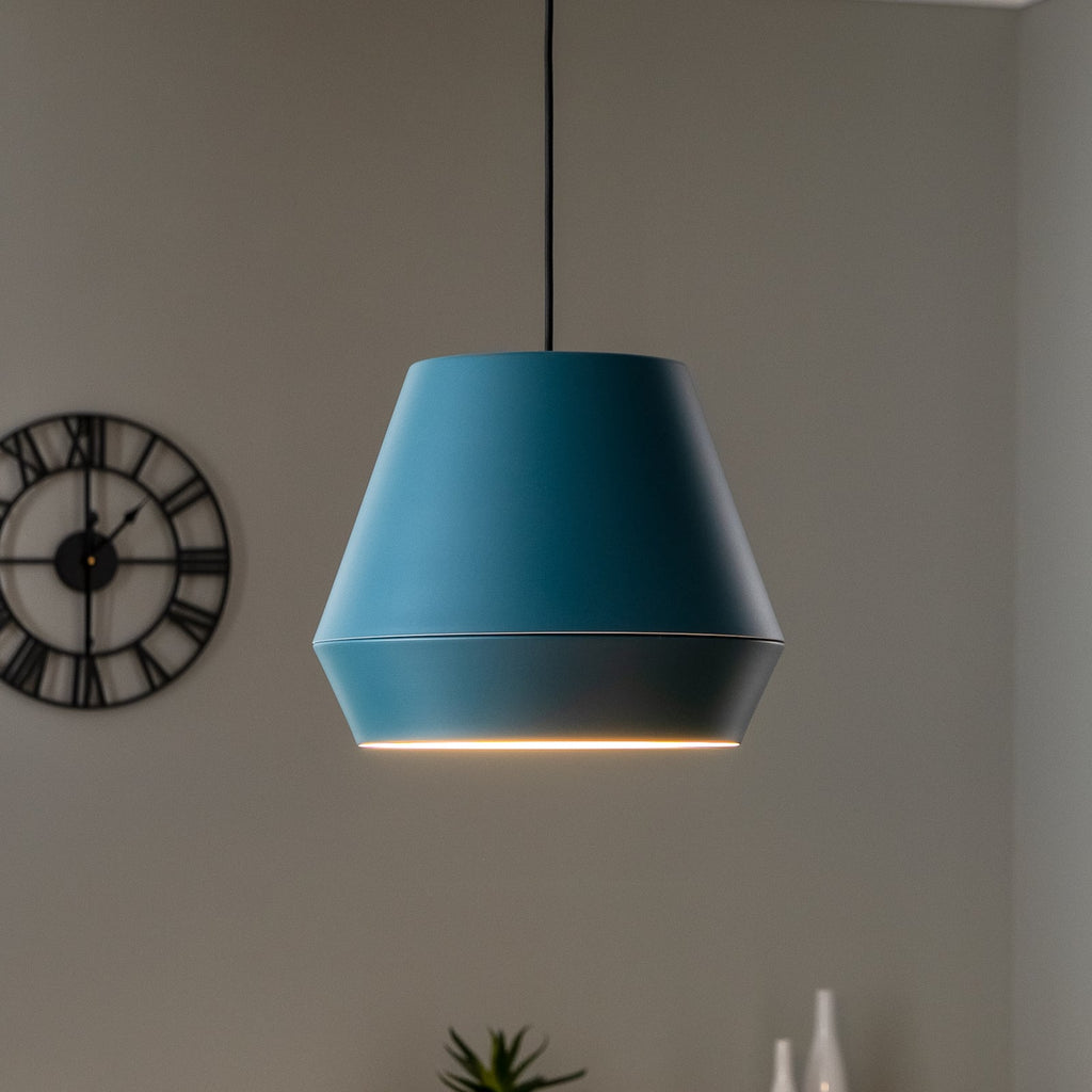 LED pendellampe Mynoria blå aluminium Ø35 cm forfra