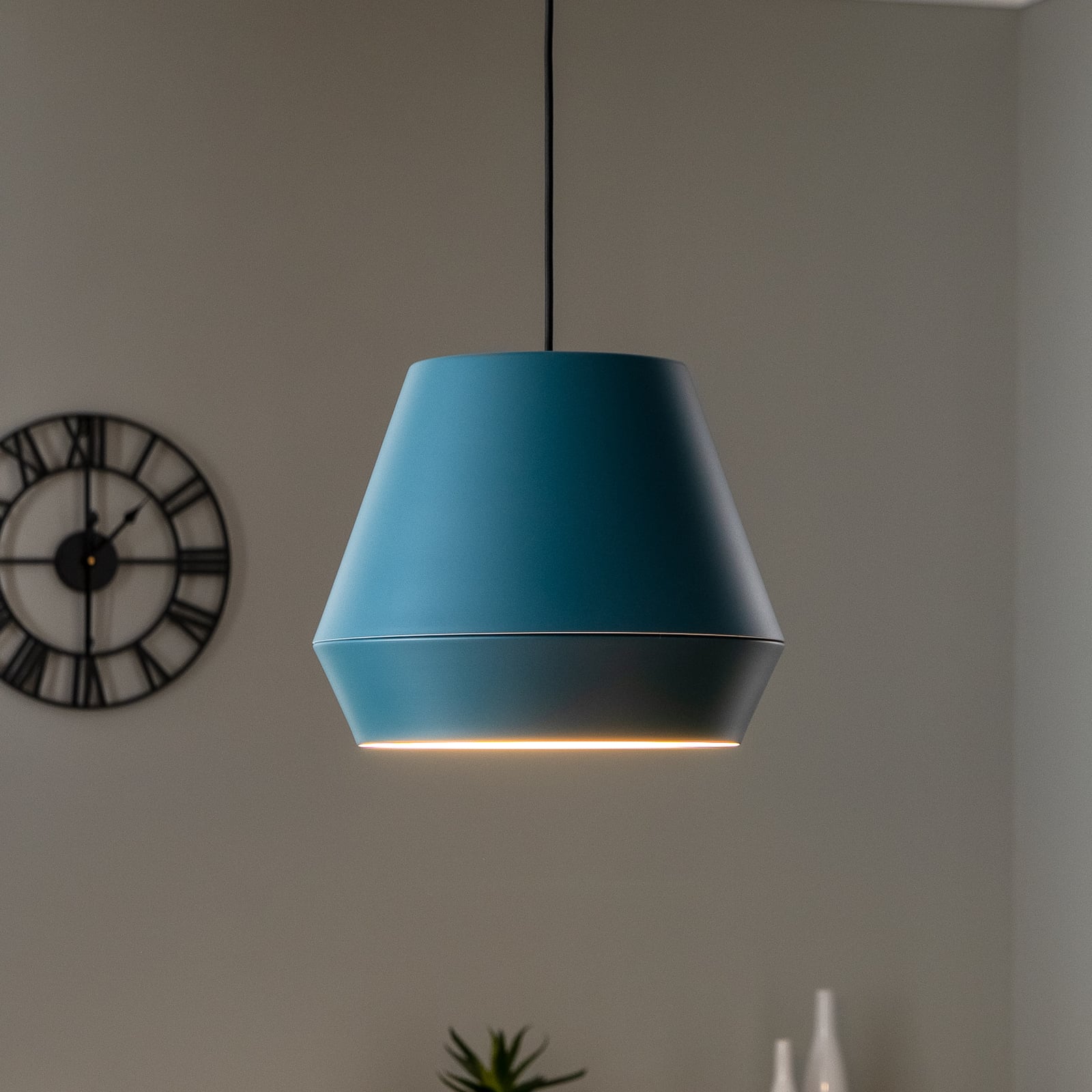 LED pendellampe Mynoria blå aluminium Ø35 cm forfra