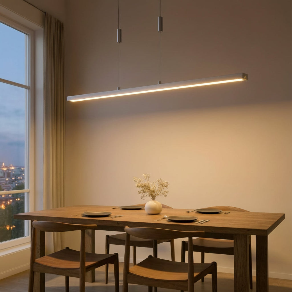 LED pendellampe Myron aluminium 120 cm dimbar CCT detalj av touchdimmer