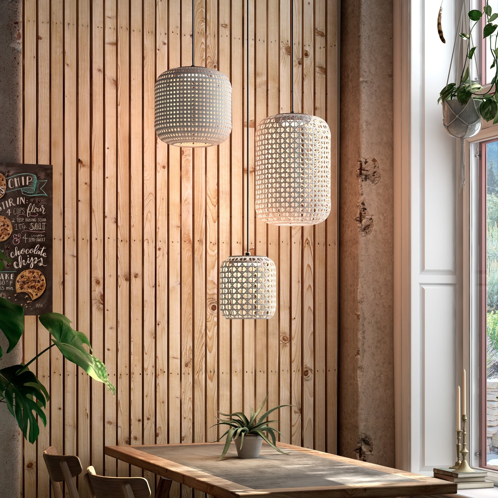 LED pendellampe Nans S/3L 3-lys beige dimbar forfra