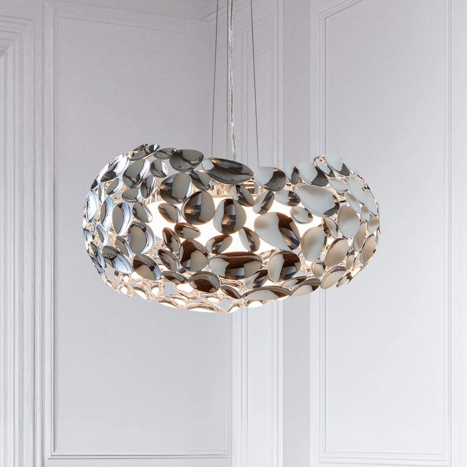 LED pendellampe Narisa krom metall/akryl Ø46 cm G9 forfra