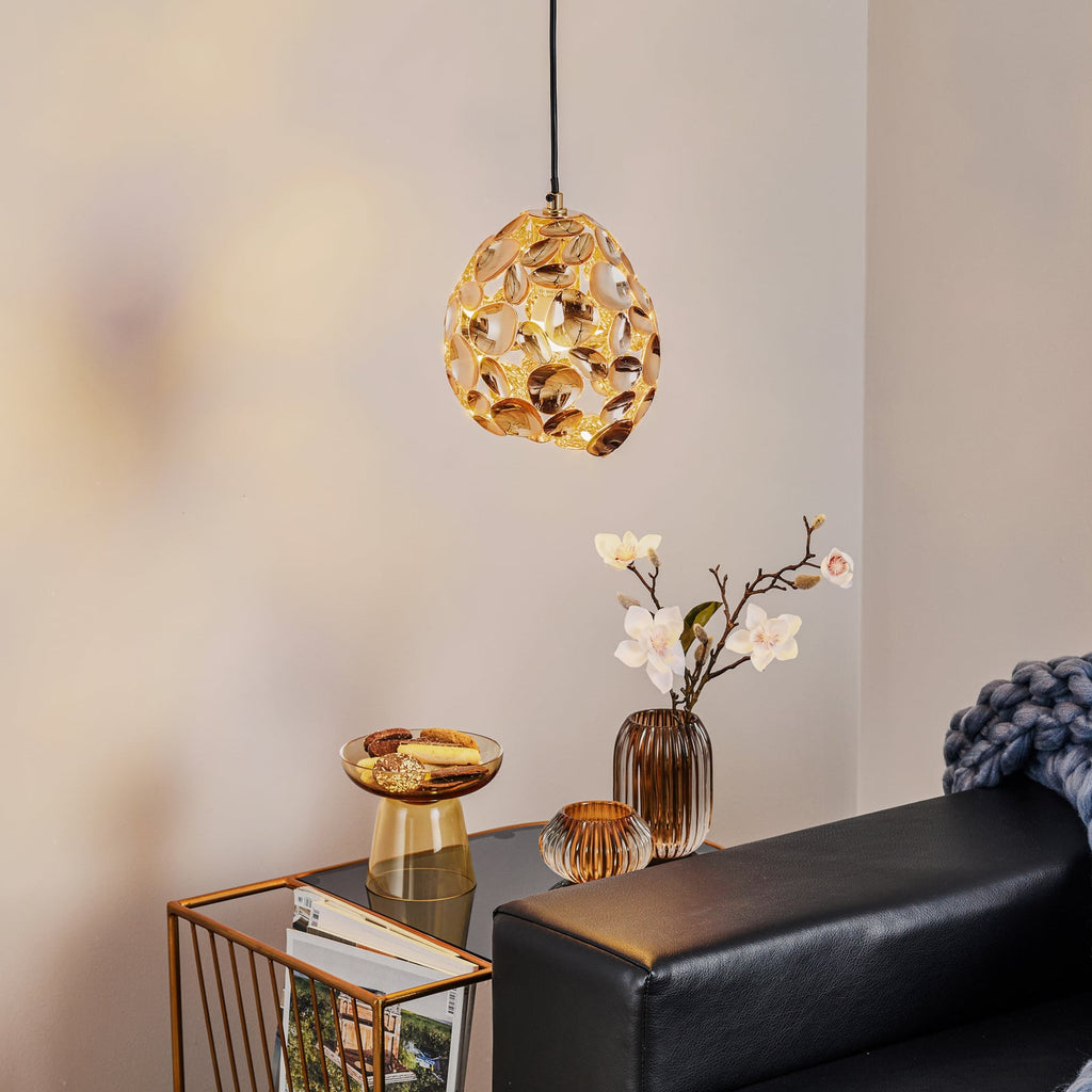 LED pendellampe Narisa kuleform roségull/brun bakside