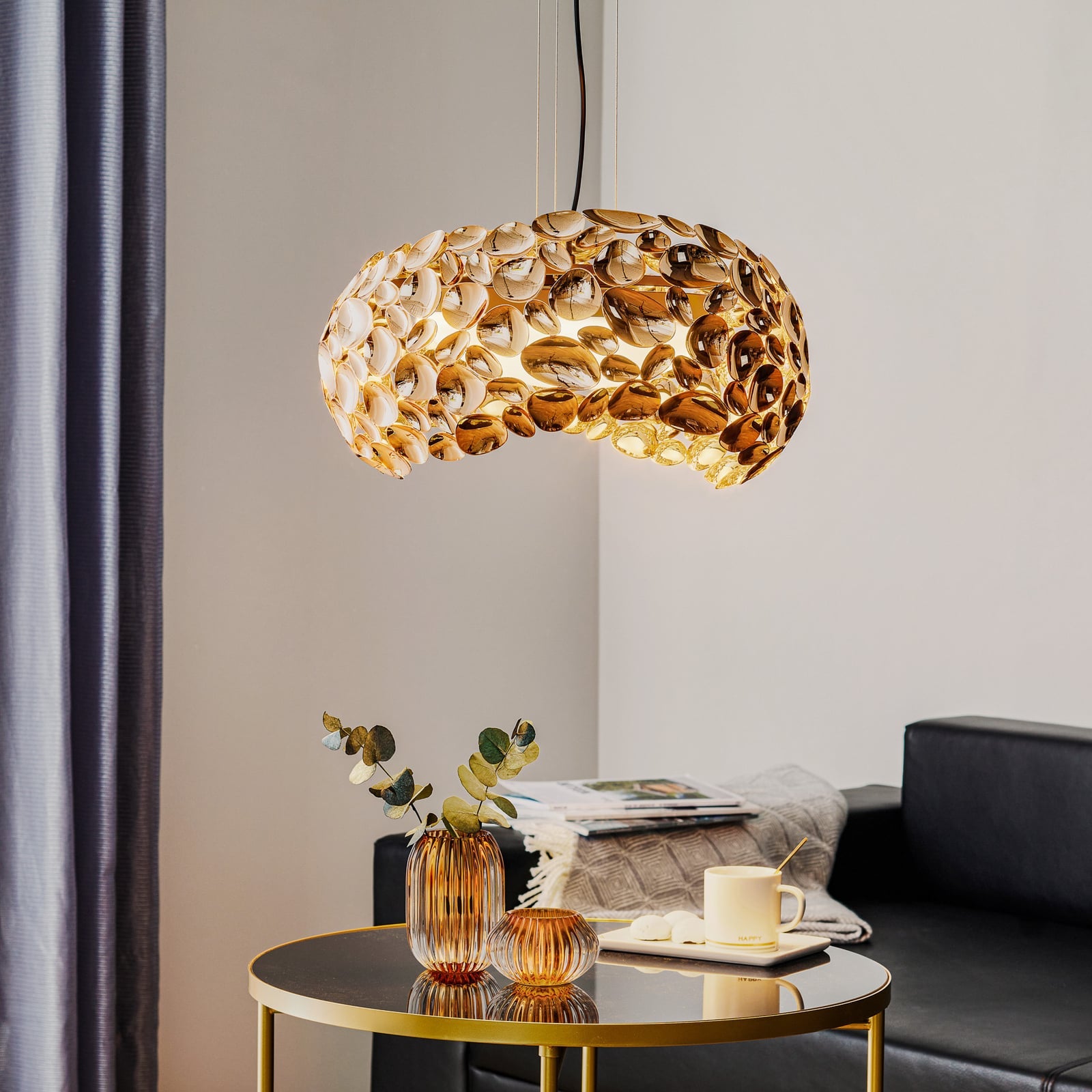 LED pendellampe Narisa G9 roségull/brun Ø46 cm bakside