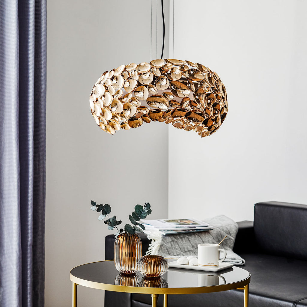 LED pendellampe Narisa G9 roségull/brun Ø46 cm detalj metallskjerm