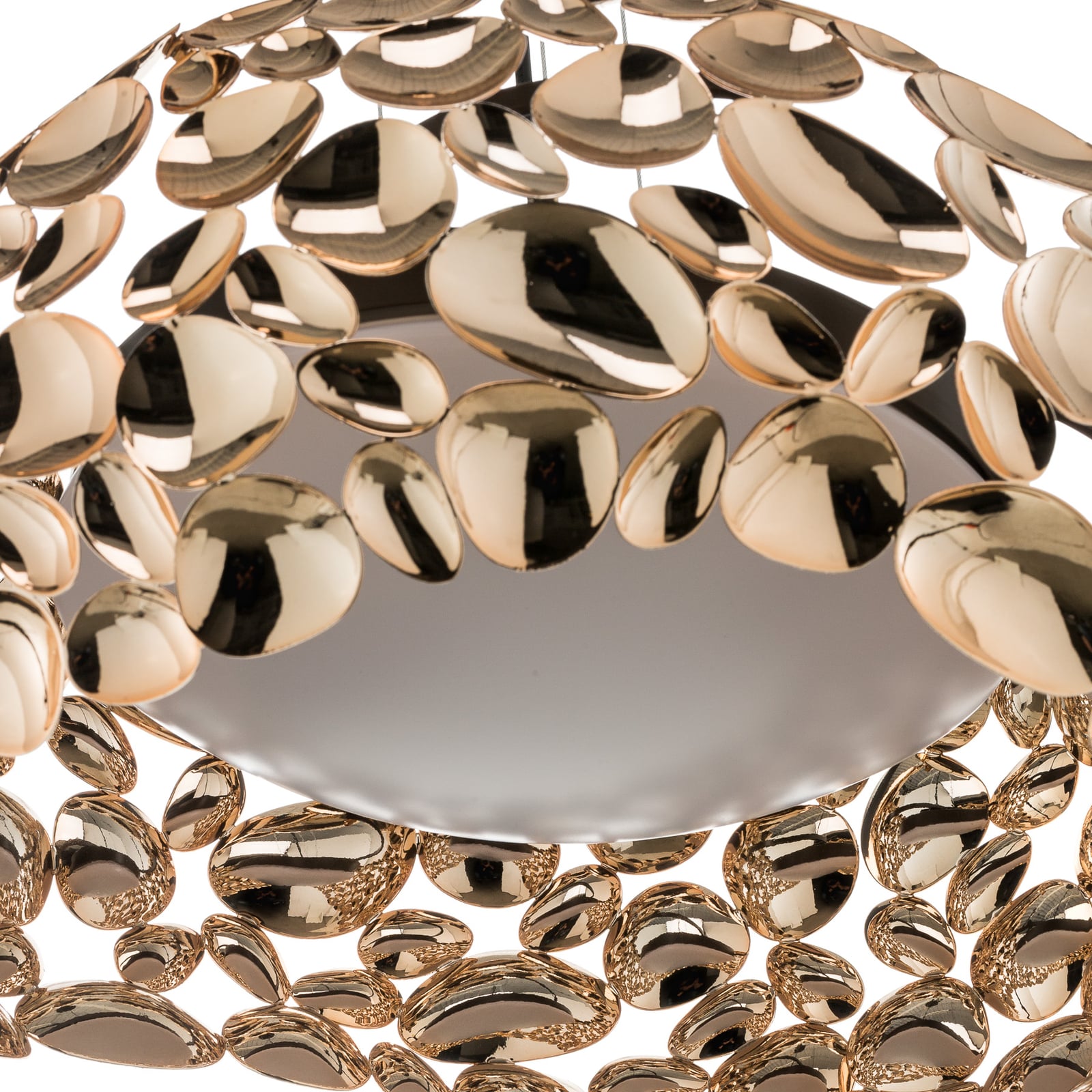 LED pendellampe Narisa G9 roségull/brun Ø46 cm metallskje detaljer