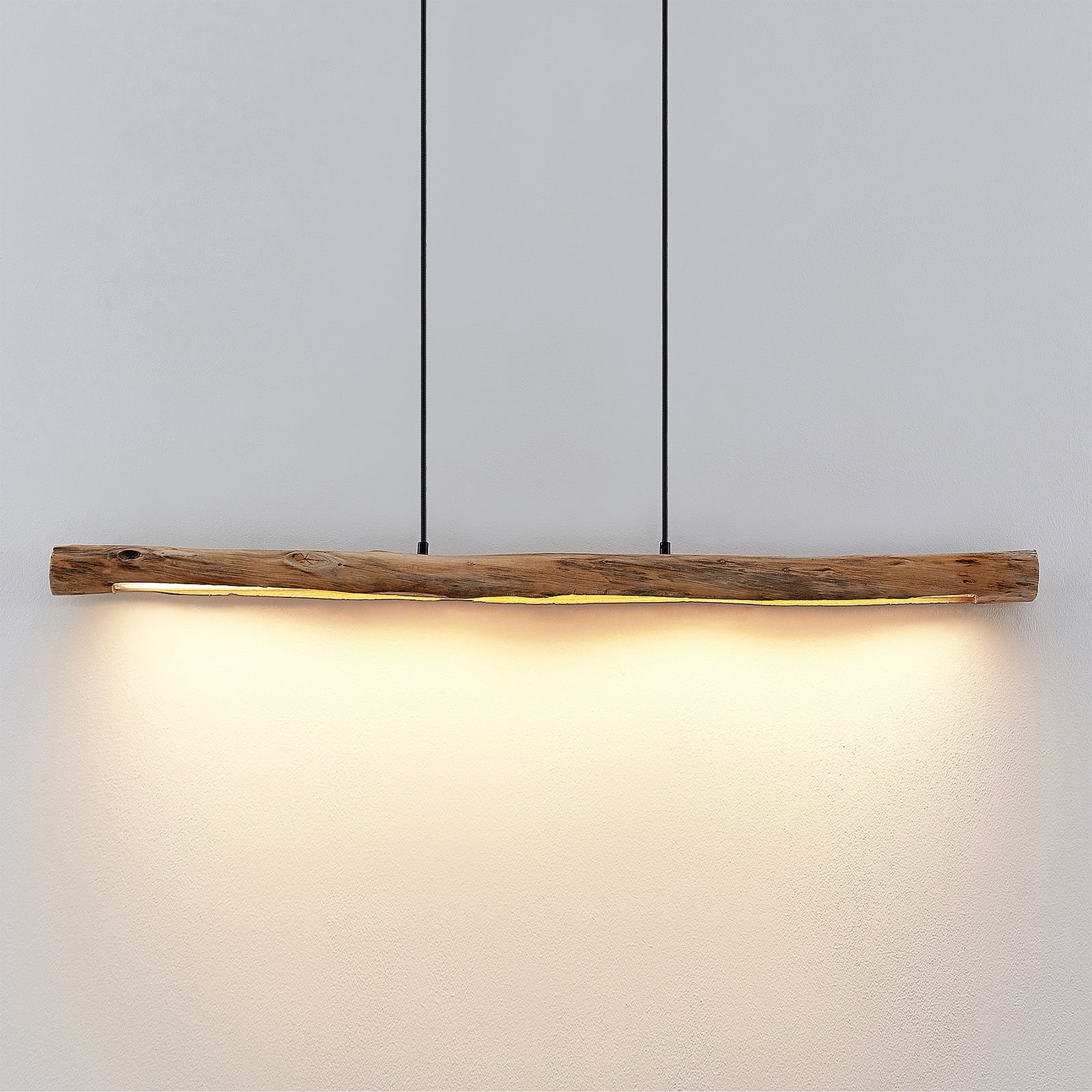 LED pendellampe Nekala svart eukalyptustre dimmer kontroll