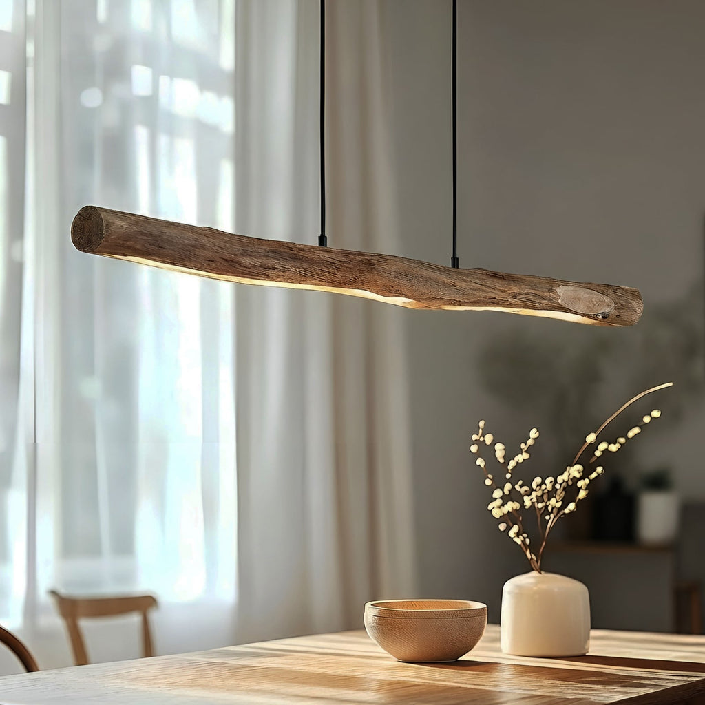LED pendellampe Nekala svart eukalyptustre forfra