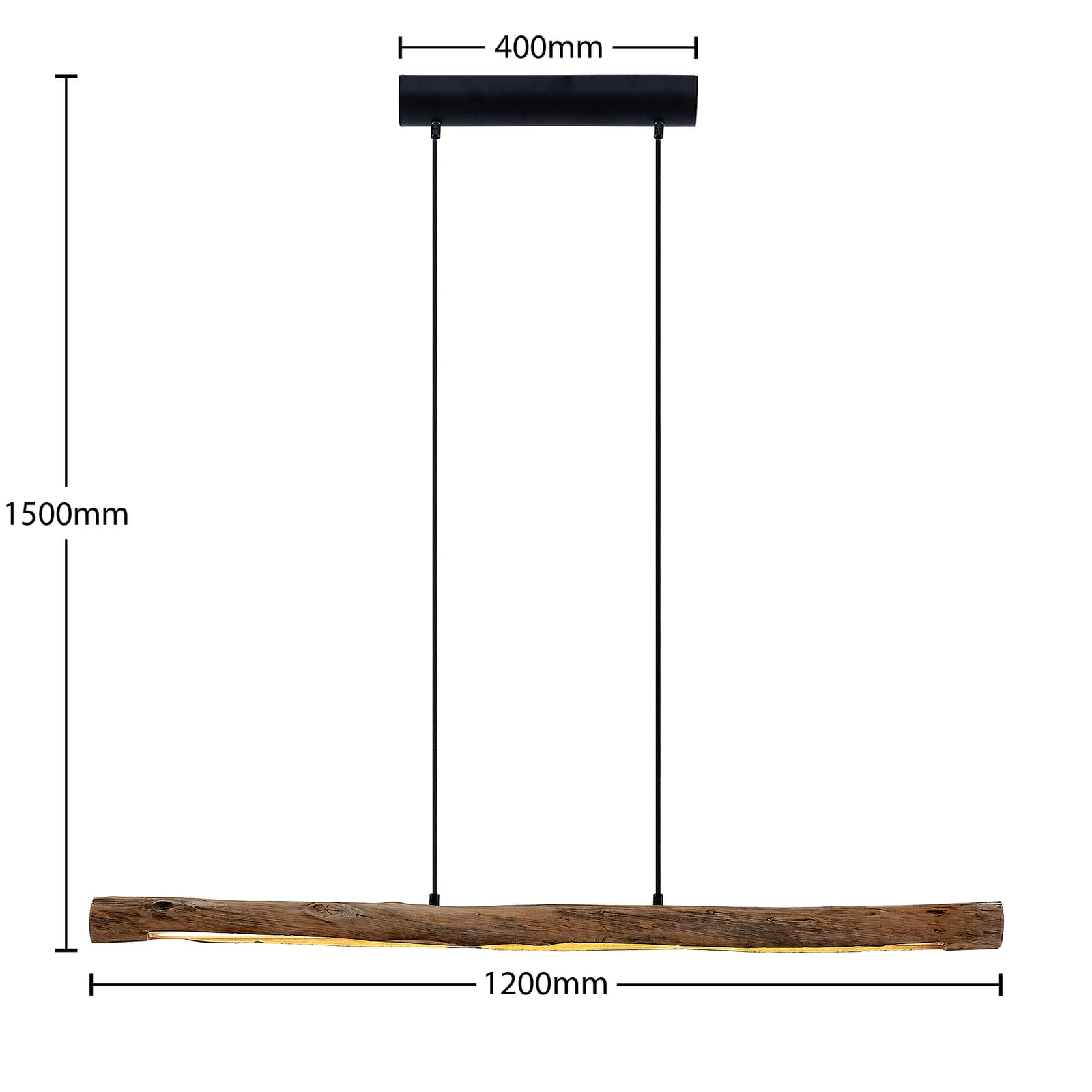 LED pendellampe Nekala svart eukalyptustre sideprofil