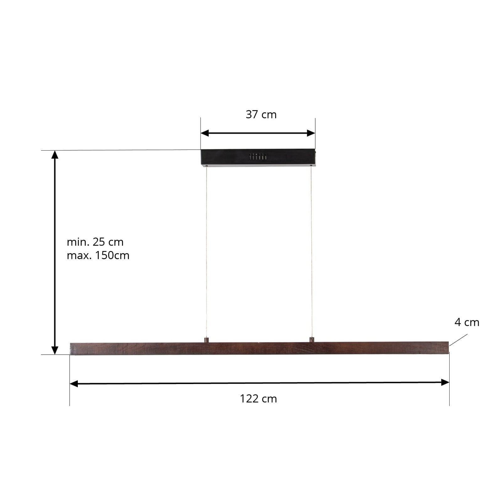 LED pendellampe Nihalo valnøtt dimbar CCT 122 cm nærbilde av valnøtt finish