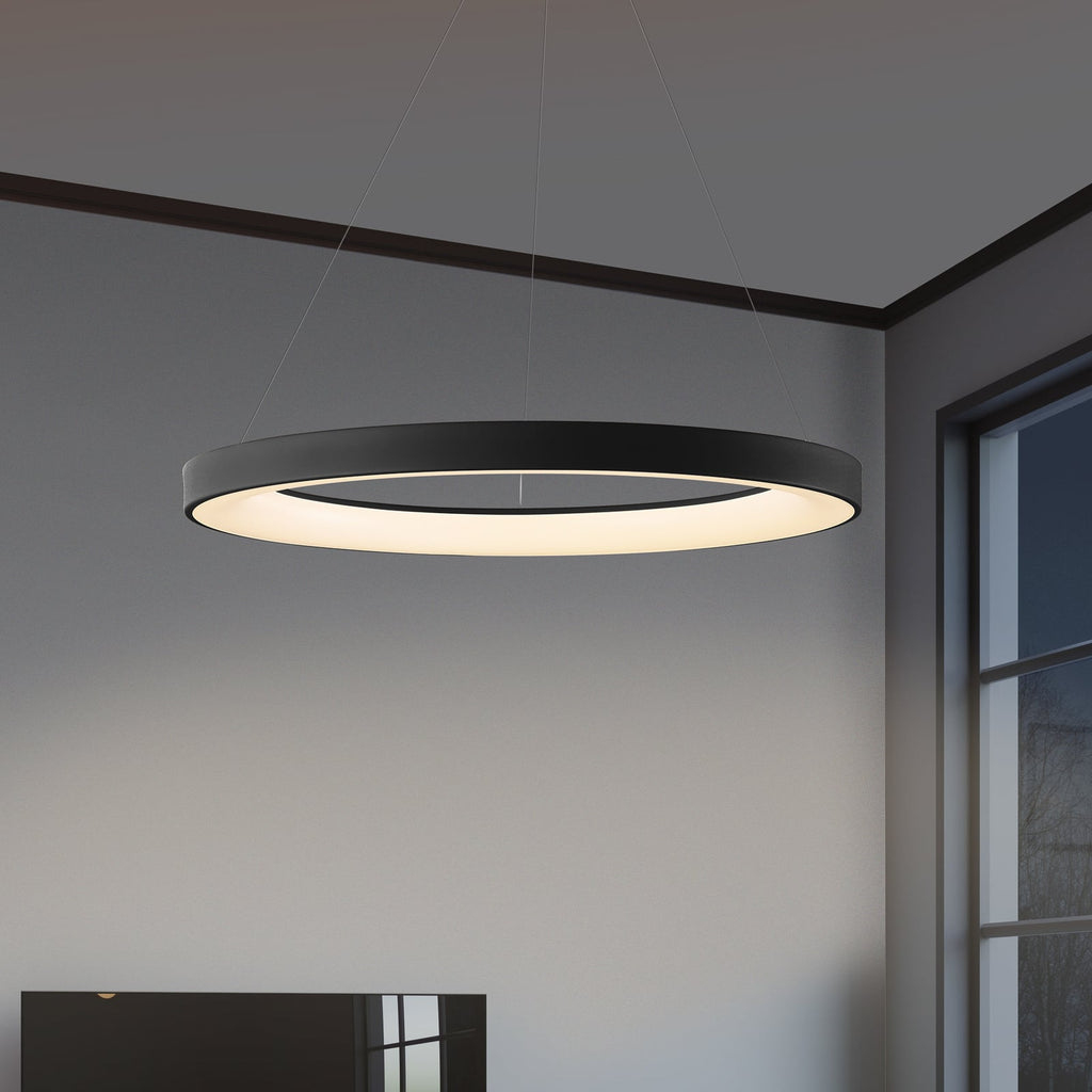 LED pendellampe Niseko II CCT fjernkontroll Ø50 cm svart forfra