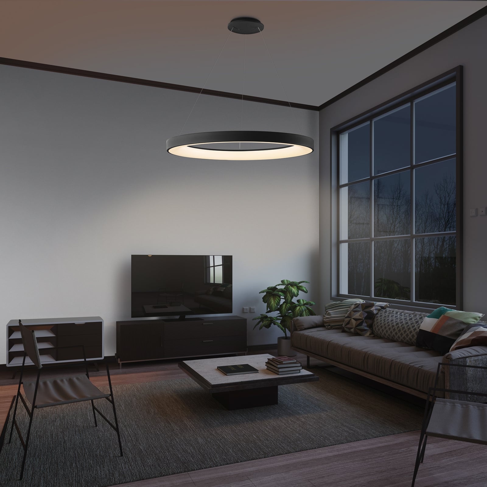LED pendellampe Niseko II CCT fjernkontroll Ø50 cm svart bakside