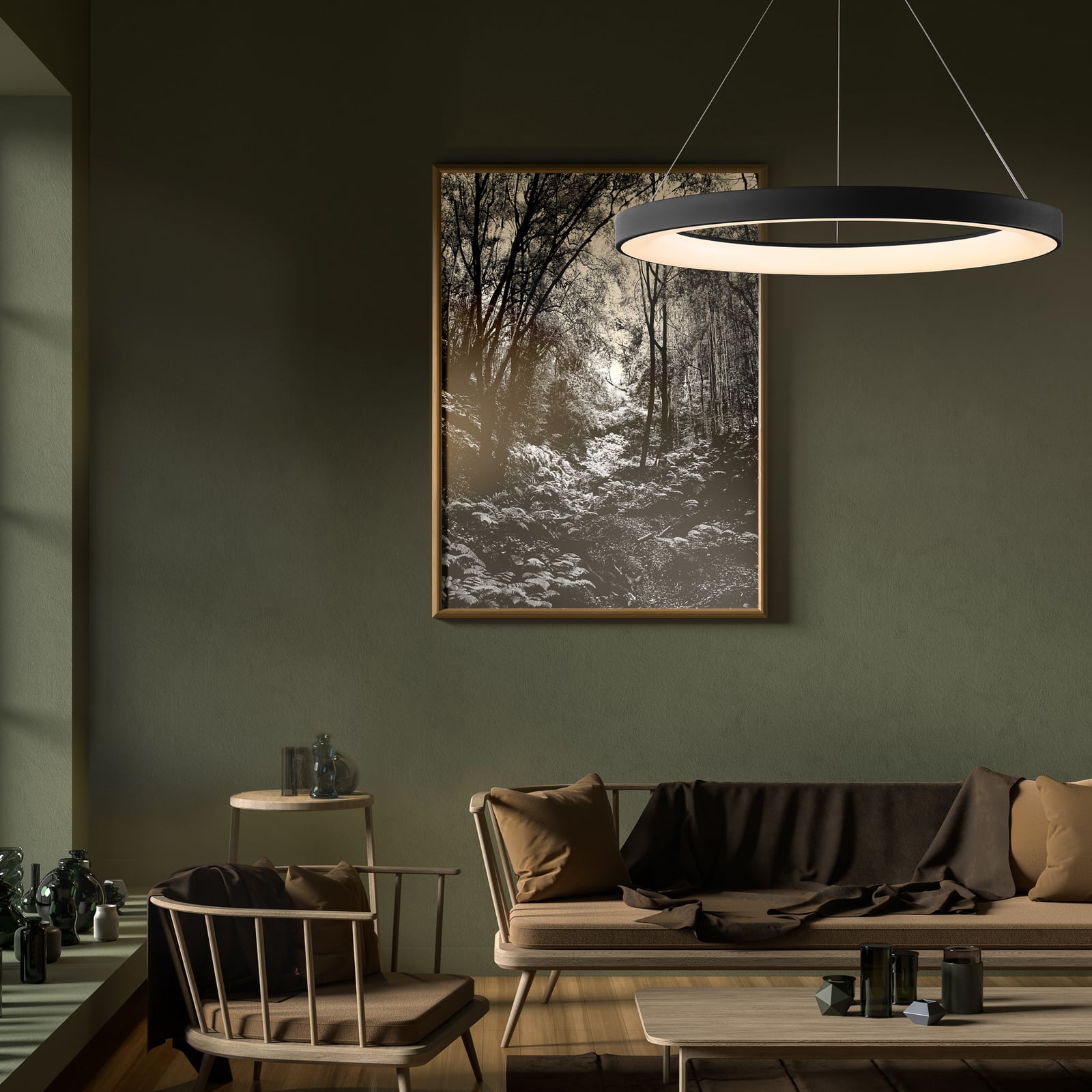 LED pendellampe Niseko II CCT fjernkontroll Ø50 cm svart detalj