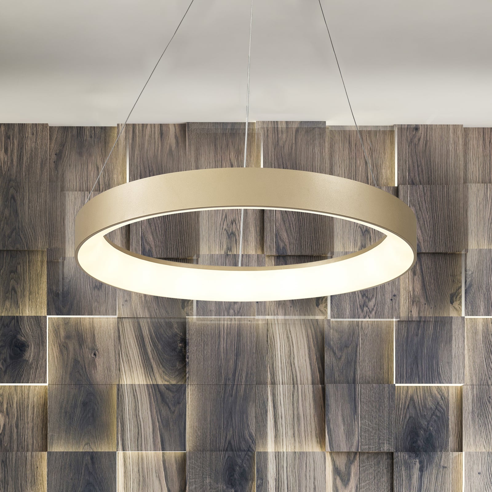 LED pendellampe Niseko II dimbar CCT Ø38 cm gull forfra